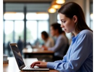 オフィスでラップトップに向かうビジネスパーソン